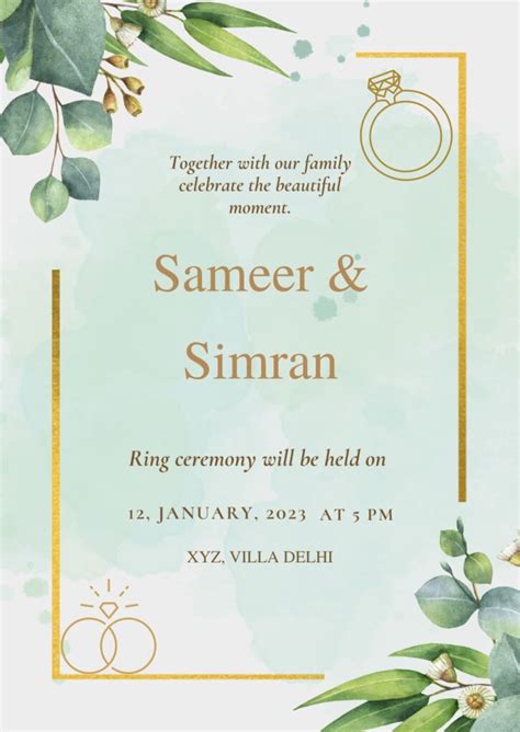 Ring Ceremony Invitation Card Engagement Invitation