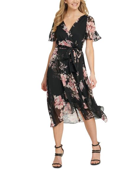 Dkny Floral Print Faux Wrap Dress And Reviews Dresses Women Macys In 2021 Dresses Wrap
