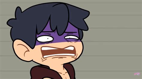 A Cartoon Character With Black Hair And Purple Eyes