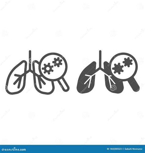 Virus And Infected Lungs Line And Solid Icon Coronavirus Concept