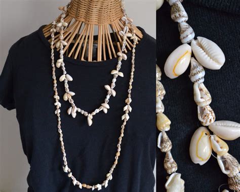 Vintage Long Cowry Sea Shell Necklaces Hawaiian Leis Seashell