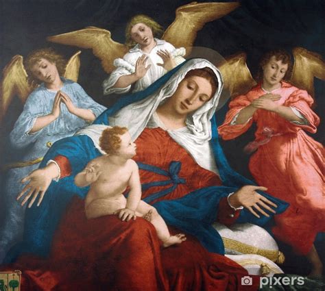 Fotobehang Heilige Maagd Maria Met Het Kindje Jezus En Engelen Pixersbe