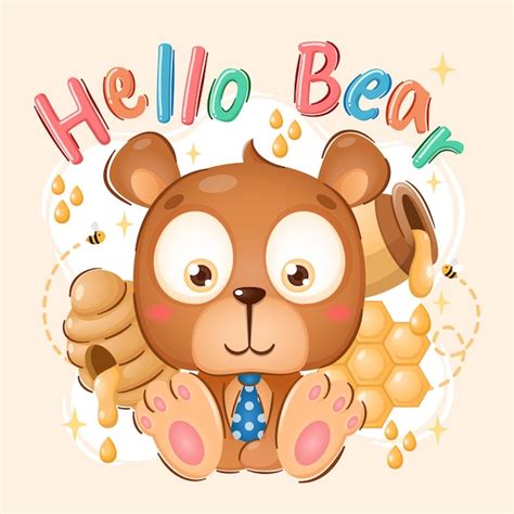 Premium Vector Cute Honey Bear Cartoon Character