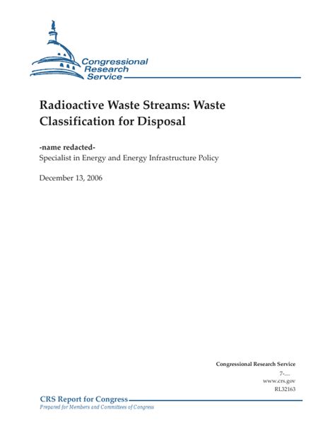 Radioactive Waste Streams Waste Classification For Disposal