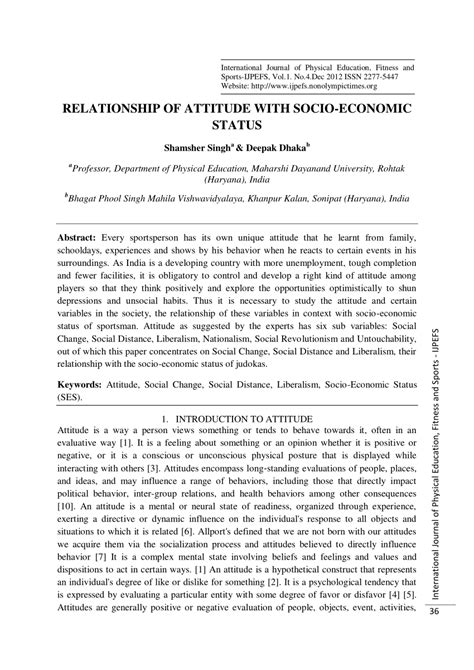 pdf relationship of attitude with socio economic status
