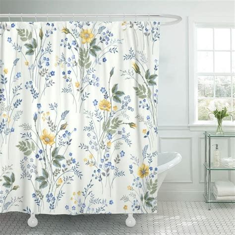 Pknmt Blue Flower Floral Pattern Roses On Yellow Meadow Spring