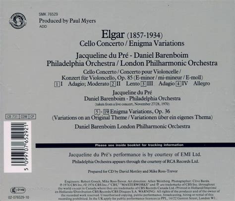 Elgar Cello Concerto Enigma Variations Du Pre Sir Edward Elgar