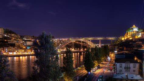 Desktop Wallpapers Porto Portugal Bridges Rivers Night 2560x1440