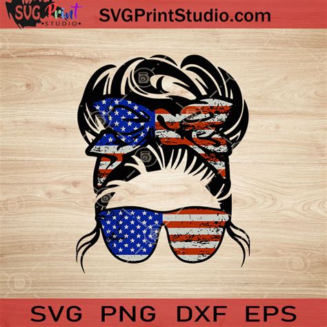 4th Of July Messy Bun Hair Sublimation Svg 4th Of July Svg America