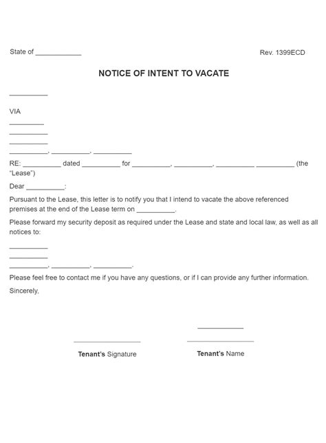 SignSimpli Notice Of Intent To Vacate