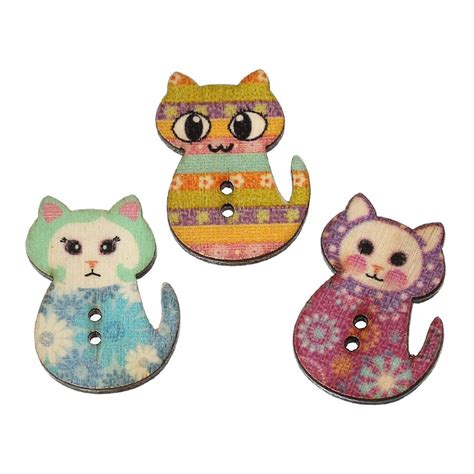 100pcs Natural Wooden Buttons Cute Cat Shape Decorative Sewing Buttons