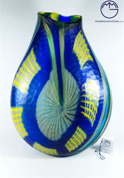 Exclusive Venetian Glass Vase Engraved Murano Art Glass Made Murano Glass