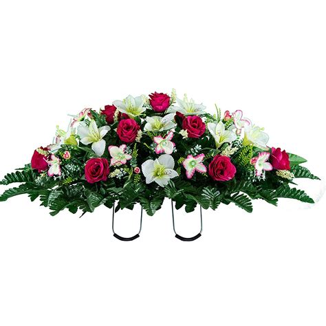 Set within a cylindrical clear glass vase, these artificial flowers are made in the usa from silk polyester. Sympathy Silks Artificial Cemetery Flowers - Realistic ...