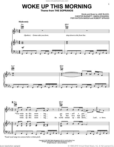 Woke Up This Morning Theme From The Sopranos Sheet Music For Voice