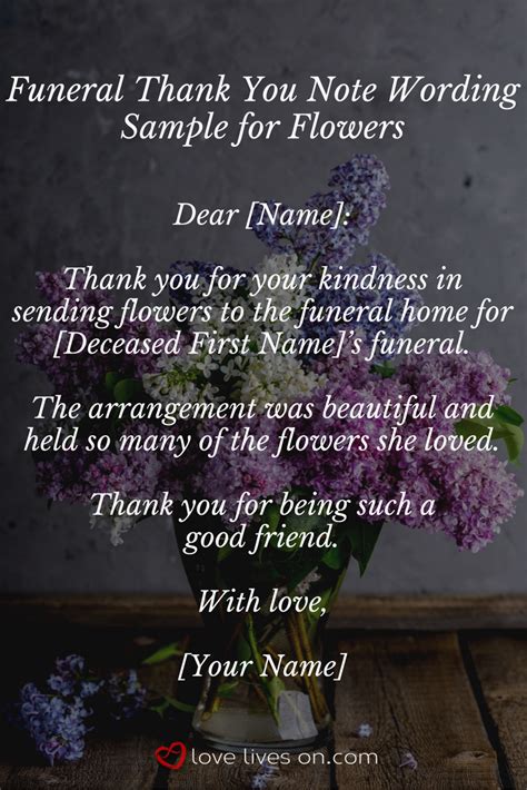 Sample Wording For A Funeral Thank You Note For Flowers The Perfect