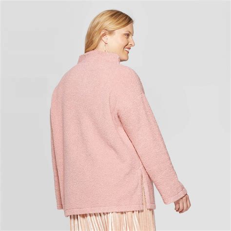 Ava And Viv Womens Plus Size Mock Neck Sherpa Pullover Plus 1x Pink