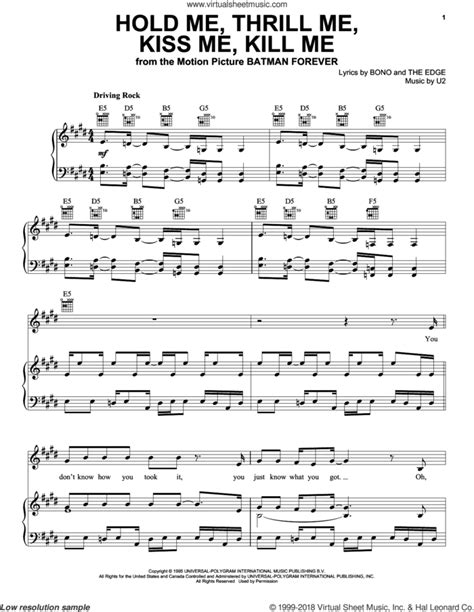 U2 Hold Me Thrill Me Kiss Me Kill Me Sheet Music For Voice Piano