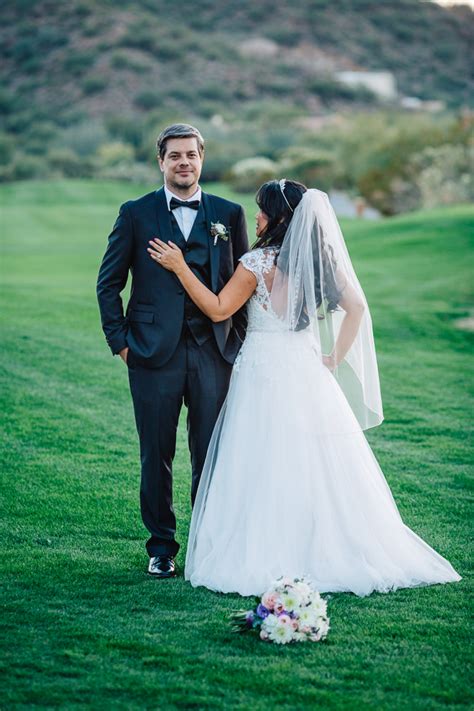Bride Groom Facing Each Other On Fairway Golf Course Arizona