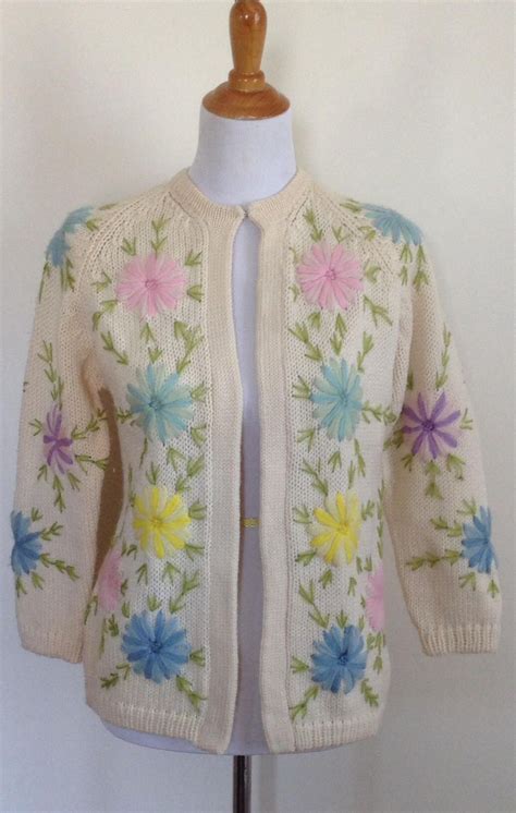 1960 s sweater wool cardigan hand embroidered sweater etsy in 2023 embroidered sweater