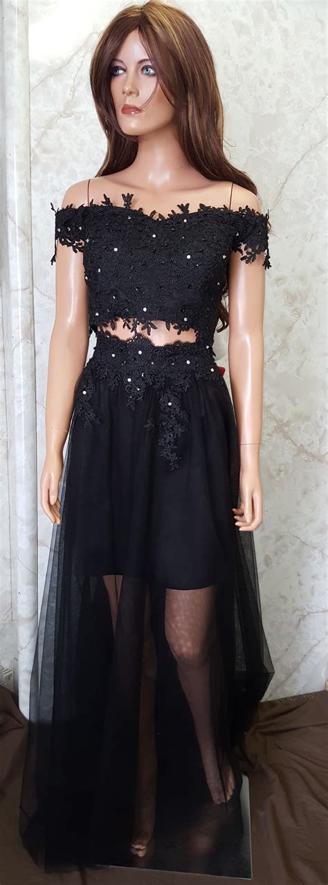 Black Crop Top Prom Dress
