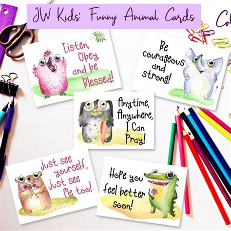Jw Kids Funny Animal Note Cards Etsy