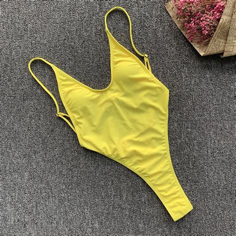 Sexy Solid One Piece Swimsuit Women Swimwear High Cut Thong Bodysuit Monokini Backless Bathing