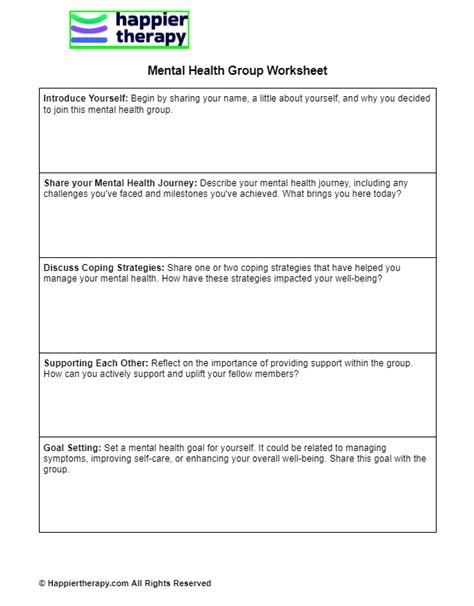 Mental Health Group Worksheet Happiertherapy