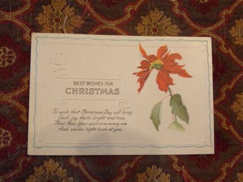 Vintage Postcard Best Wishes For Christmas Poem Poinsettia Ebay