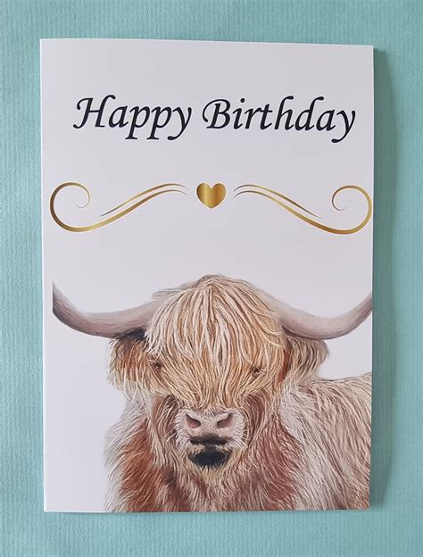 Personalised Highland Cow Birthday Card Text On Front Etsy