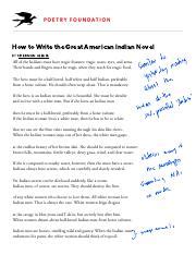 How To Write The Great American Indian Novel Tragic Beauty Course Hero