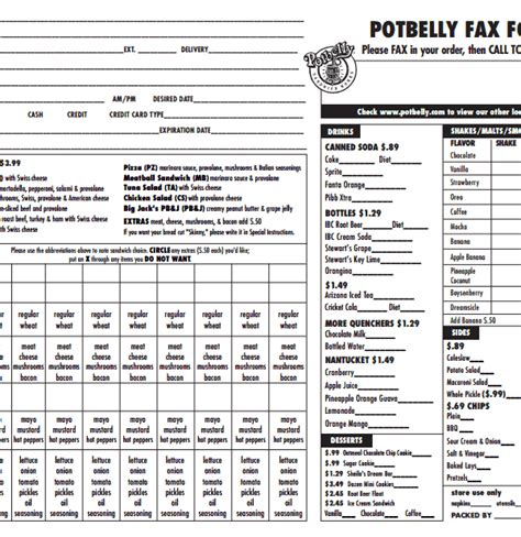 Uncomplicated Potbelly Fax Order Form For Your Sandwich Party At Home