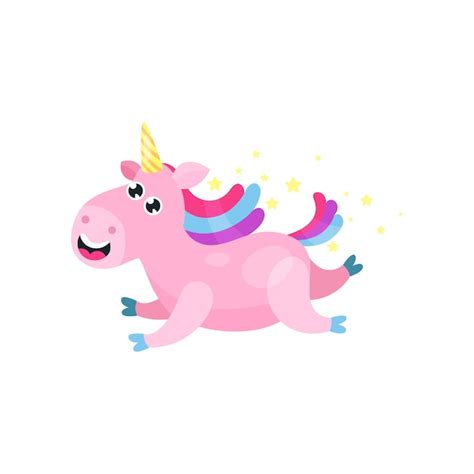 Premium Vector Cute Cartoon Pink Magic Unicorn With Multicolored Mane