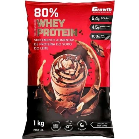 Whey Protein Chocolate Milkshake 80 Concentrado 1kg Growth Supplements
