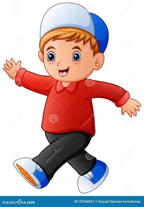 Cartoon Happy Boy Walking Stock Vector Illustration Of Character