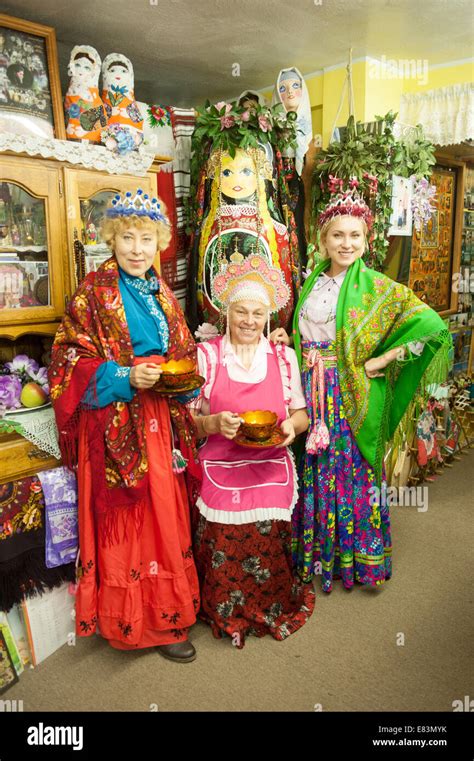 Russian Alaska Nikolaevsk Ak People Wearing Traditional Russian Costume In T Shop Stock