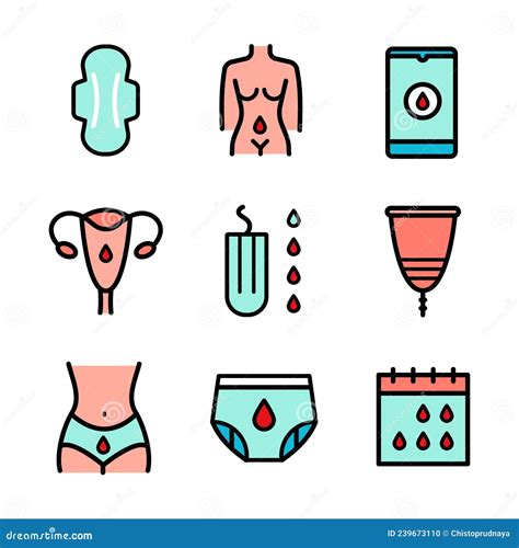 Menstruation Color Icon Set Stock Vector Illustration Of Cycle Care