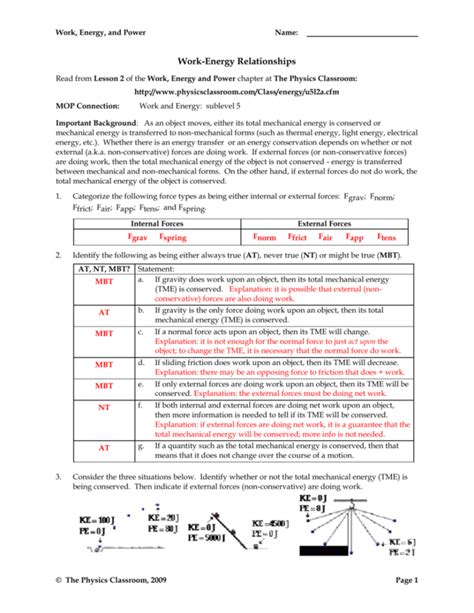Work and power formula worksheet
