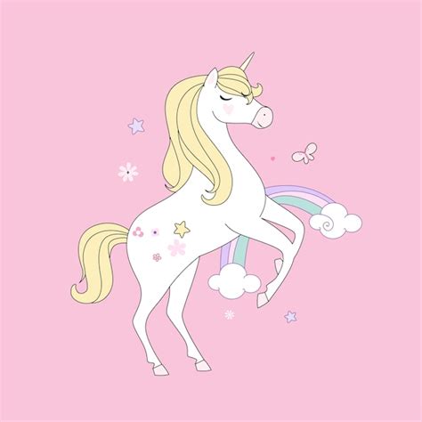Premium Vector Cute Little White Unicorn Isolated On Pink