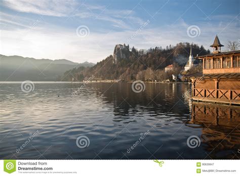 Scenic Landscapes Colorful Wooden Boathouse Castle On Top Of The Hill