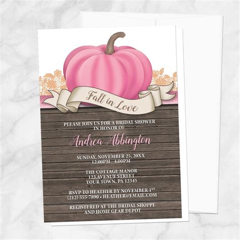 Fall In Love Bridal Shower Invitations Rustic Pink Pumpkin Etsy