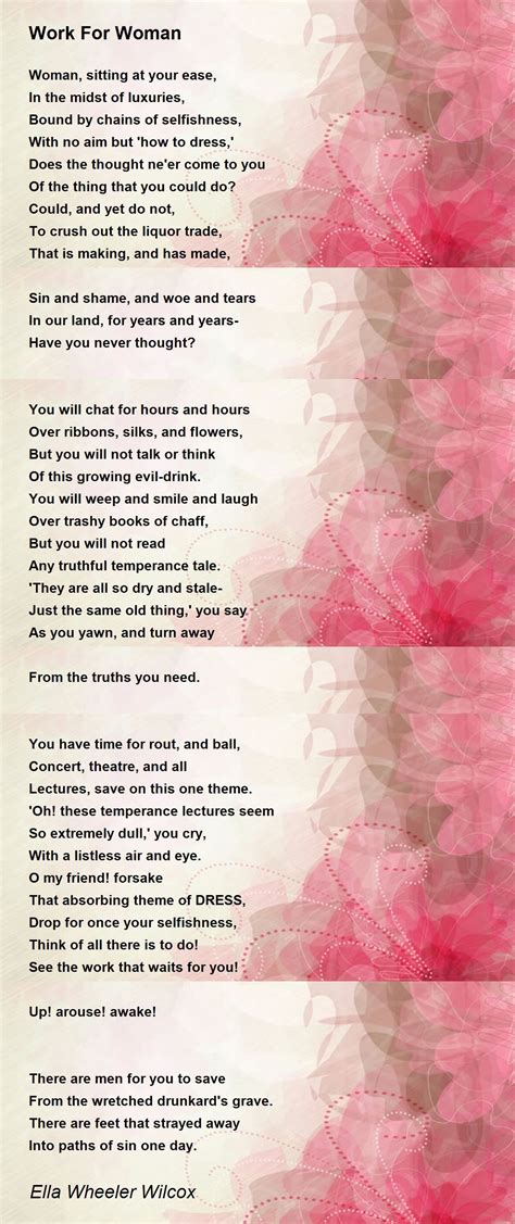 Work For Woman Poem By Ella Wheeler Wilcox Poem Hunter
