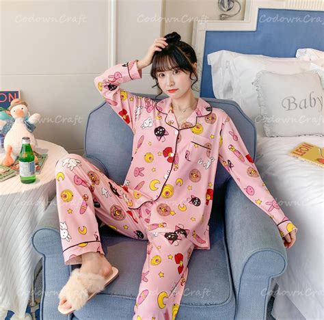 Sailor Moon Themed Womens Pajamas Girls 2 Pieces Long Etsy