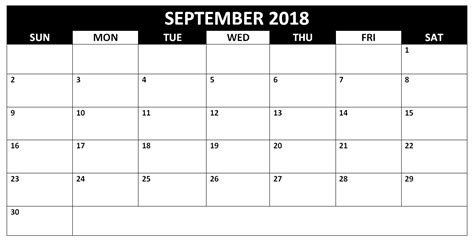 Blank September 2018 Calendar Pdf Word Excel 2018 Calendar Printable