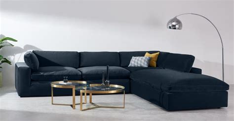 Samona Right Hand Facing Full Corner Sofa Dark Blue Velvet In 2021