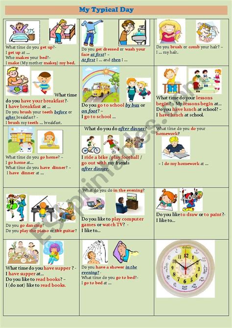 My Typical Day Esl Worksheet By Olena Linchuk