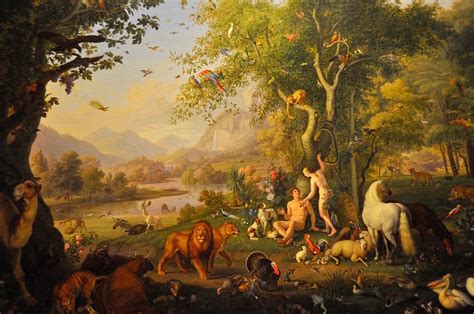 Edens have, paradisets hage (nb); Adam and Eve in the Garden of Eden by Wenzel Peter, Vatica ...