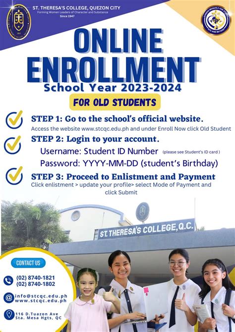 Online Enrollment For School Year 2023 2024 For Old Students St