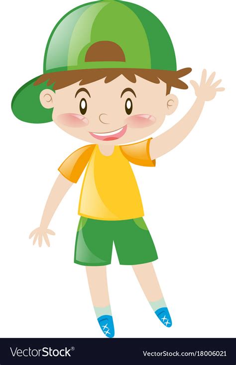 Little Boy With Green Hat Waving Royalty Free Vector Image