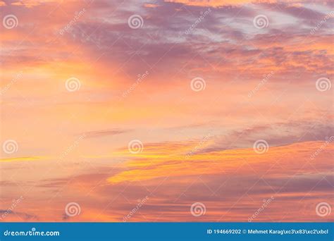 Fiery Clouds In Morning Sky During Sunrise Stock Photo Image Of