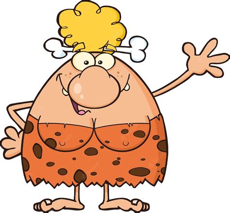 Premium Vector Happy Blonde Cave Woman Cartoon Mascot Character